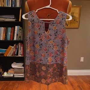 CAbi Multicolor Floral and Stripe Blouse